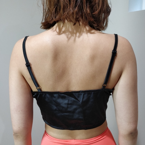 NWOT black silky tie front crop bralette - Picture 3 of 16